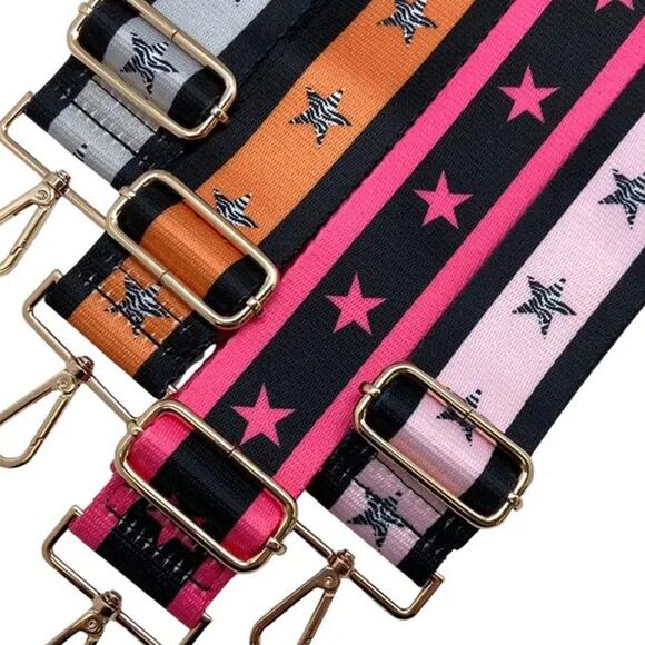 Black Light Pink Stars and Stripes Adjustable Crossbody Bag Purse Guitar Strap - Picture 3 of 3
